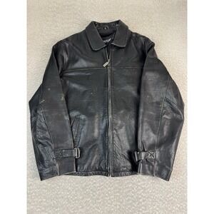 Kenneth Cole Reaction Men's Heavyweight Black Cow Skin Leather Jacket Size Large